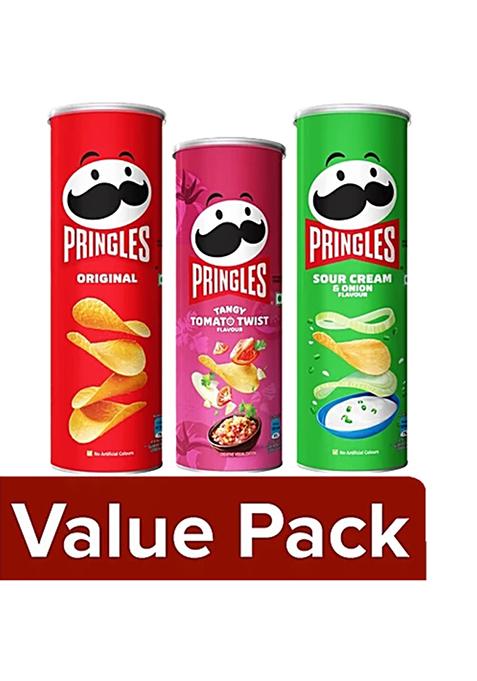 Pringles Potato Chips - Sour Cream And Onion 134g + Classic Salted 134g + Tangy Tomato 102g, Combo 3 Items