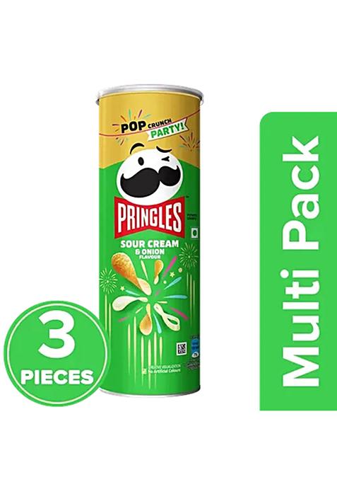 Pringles Sour Cream And Onion Flavour Potato Crisps, 3X107 g Multipack