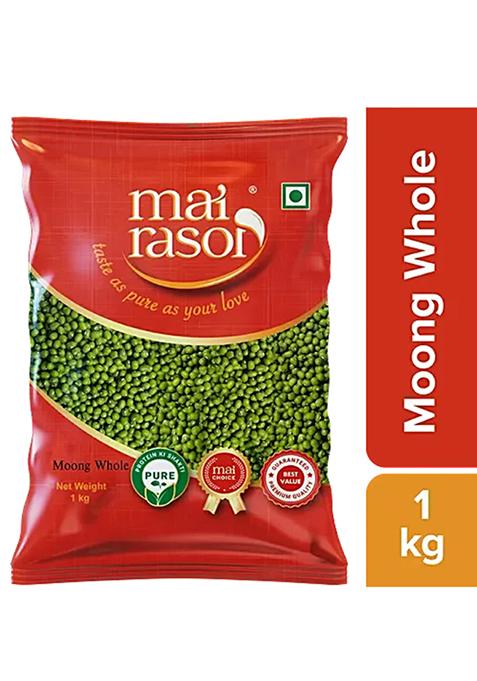 Mai Rasoigreen Hari Moong Whole Sabut Unpolished Protein And Fibre Rich For Making Soups Porridge 1 Kg Pouch