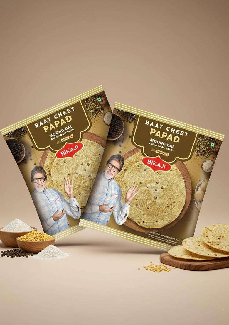 Bikaji Aslee Bikaneri - Baat Cheet Papad - Moong Dal Handroll Papad 400gm (Pack of 2) - Indya