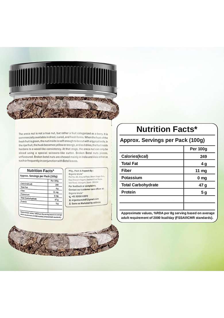 Organic Unlce Uncle Roasted Supari Tukda | Betel Nut Pieces Crunchy Aromatic Refreshing Mouth Freshener Hygienically Processed 500GM - Indya
