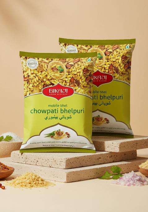 Bikaji crispy crunchy 100% vegetarian Chowpati bhelpuri open mix &eat now bhelpuri bhel (pack of 2pcs ) each pack 300 grm
