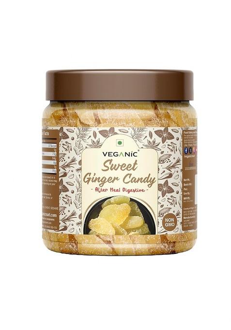 Veganic Organic Sweet Ginger Slice | Dried Ginger Candy | Adrak Slices/Candy Mouth Freshener/Mukhwas (100 grams)