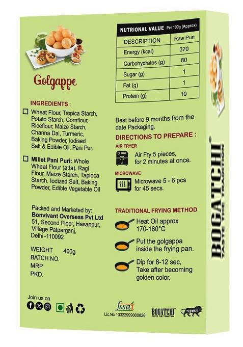 Bogatchi Pani Puri Packet Ready To Eat Fry Or Bake In Microwave