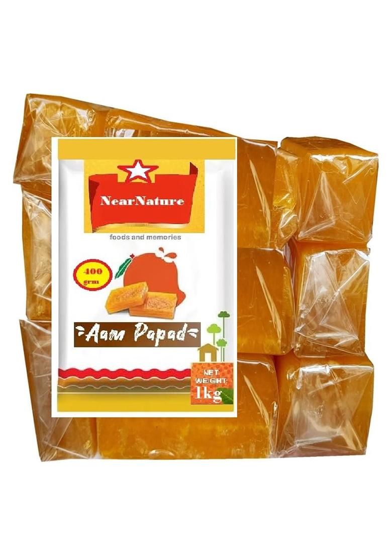 Nearnature Aam Papad 1Kg,Healthy Fruit Snacks Aamras Papad Slice, Aam Papad Khatta Mitha, Real Pulp Mango Papad, Ratnagiri Alphonso (Hapoos) Dried Mango Papad Dry