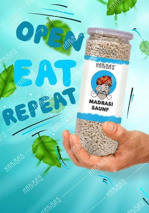 Haribas Madrasi Mukhwas (White Madrasi Saunf) In Tin Can