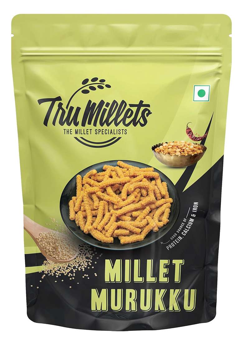 Trumillets Khara Ghee Muruku Snack 125Grm,Made Of Kodo Millet A Nutrientdense Grain No Maida,No Preservatives,High In Protein,Fibre,Iron & Calcium,Chakli,Crispy & Crunchy Teatime Snack, No Palm Oil, Cholesterol Or Trans Fats - Indya