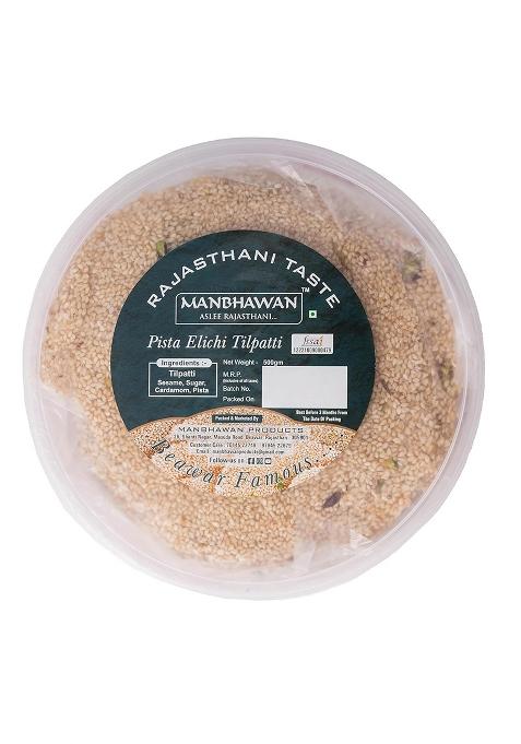 ‎Manbhawan Manbhawan Pista Elaichi Til Patti Beawar 500 * 1, Sesame Papdi, Nutritious Patti, No Added Preservatives, Pista Peanut Jaggery Bar Chikki Packs