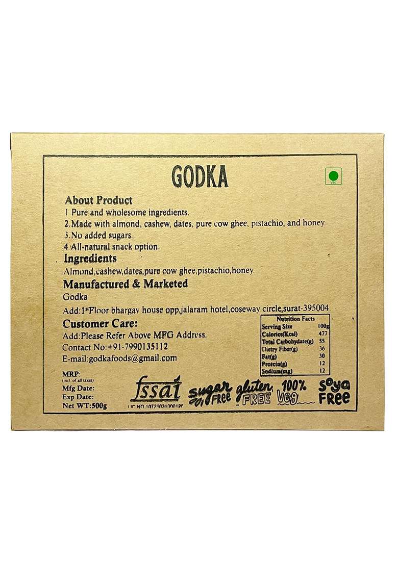 Godka Dry Fruits Sugarfree Dates Barfi/Khajoor Dryfruit Chikki/Kaju Badam Chikki,1 kg (Pack of 2x500 g) - Indya