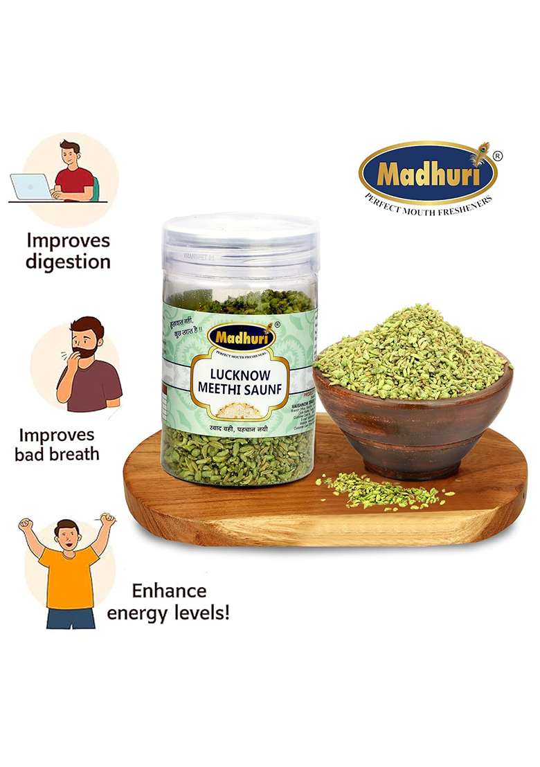 Madhuri Lucknow Meethi Saunf Mouth Freshener | Sweet Flavored Traditional Indian Digestive Mukhwas 160Gm Pack Of 3 - Indya