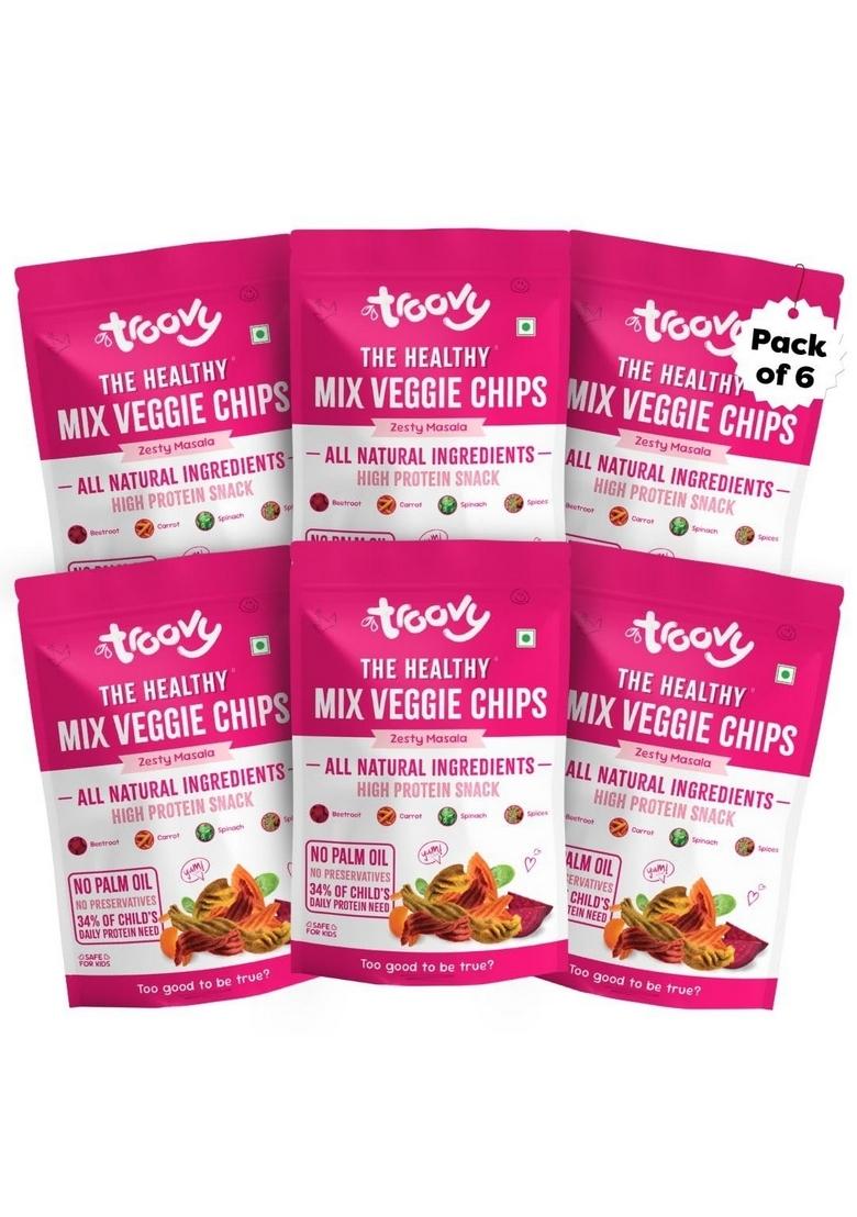 Troovy Healthy Masala Vegetable Chips | Tasty & High Protein Snacks | 30% Of Protein Needs | No Palm Oil, Cholesterol or Trans Fats | No Junk & Chemicals | 70g (Pack of 6)
