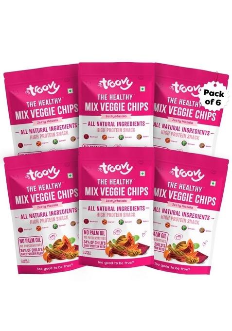 Troovy Healthy Masala Vegetable Chips | Tasty & High Protein Snacks | 30% Of Protein Needs | No Palm Oil, Cholesterol or Trans Fats | No Junk & Chemicals | 70g (Pack of 6)