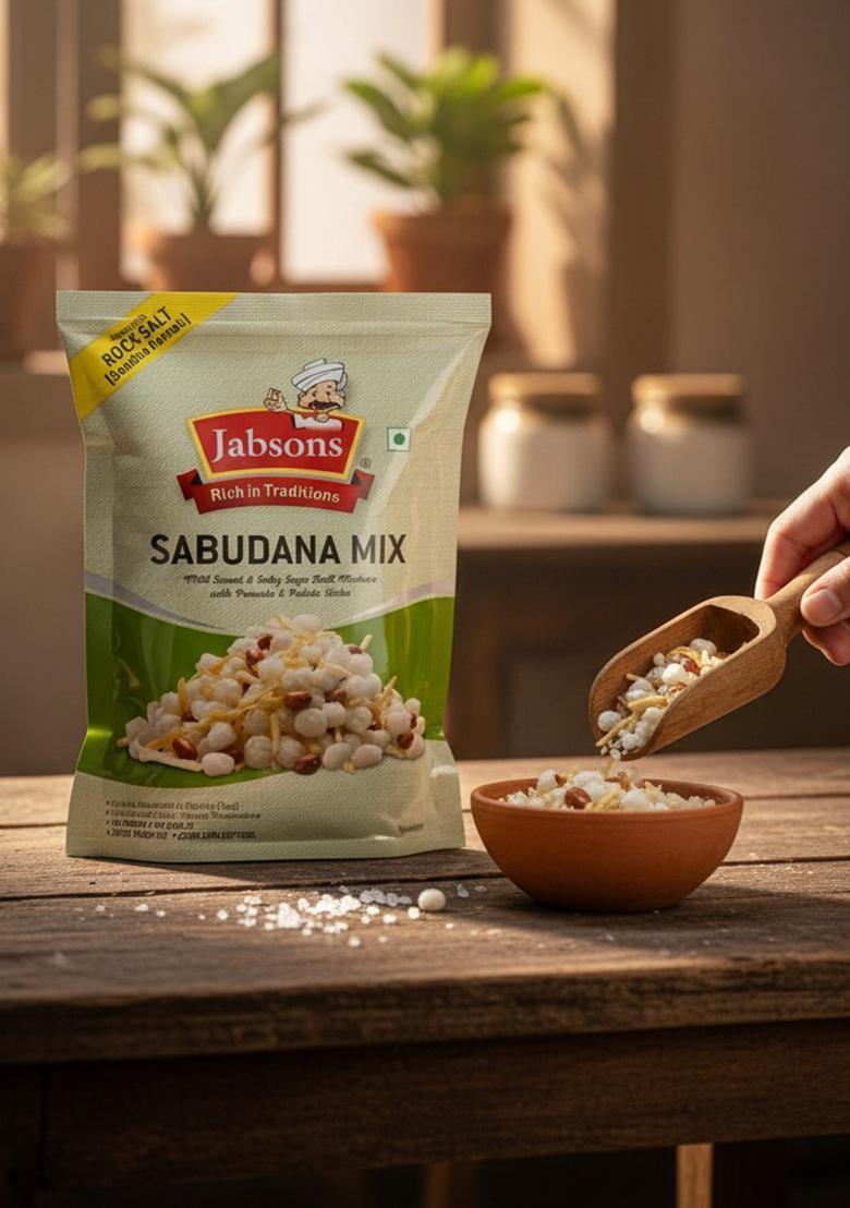 Jabsons Sabudana Mix 180g | Crispy Falahari Snack with Peanuts & Potato Sticks | Vrat Namkeen with Rock Salt | Ready-to-Eat Healthy Farali Mixture for Fasting