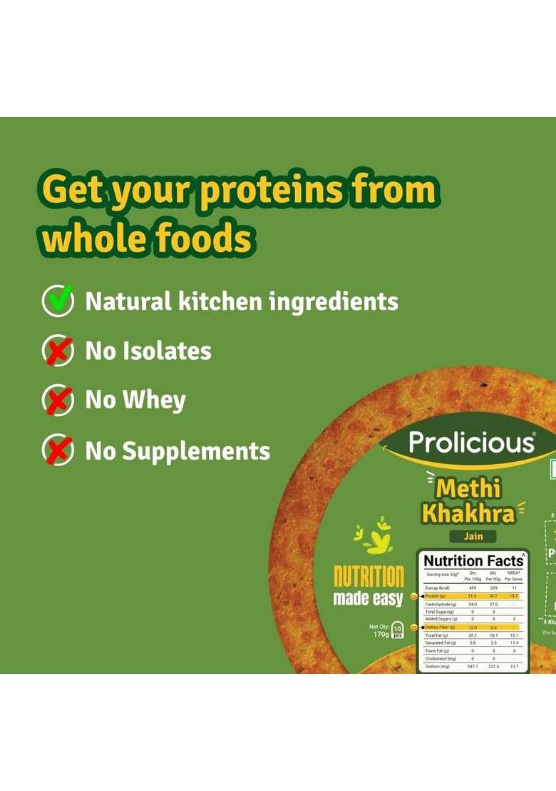 Prolicious High Protein & High Fiber Khakhra Combo | No Maida | No Palm Oil | Natural Protein | Plant Based (170 grams each, Pack of 4) - Indya