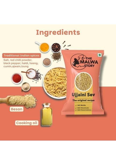 The Malwa Story Original Ujjaini Sev by 200gm | Cooked and packed in Ujjain, Madhya Pradesh | Authentic recipe and taste | No maida | Spicy and crunchy | Perfect for poha | Evening snack