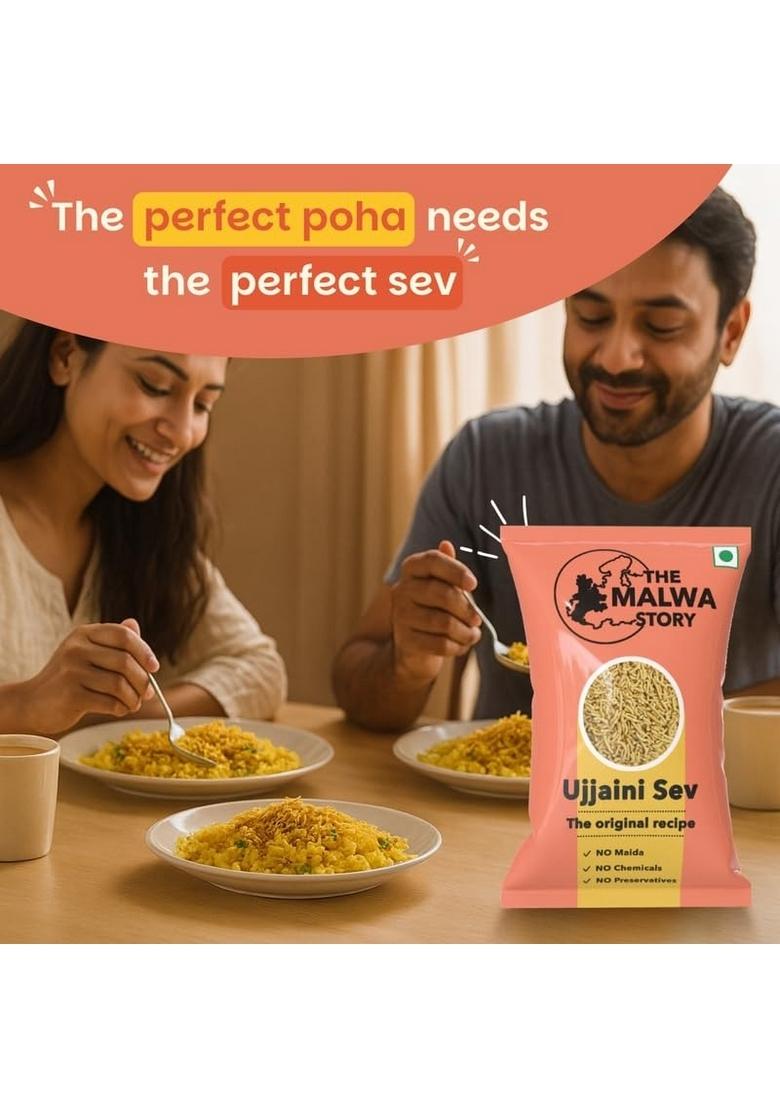 The Malwa Story Original Ujjaini Sev by 200gm | Cooked and packed in Ujjain, Madhya Pradesh | Authentic recipe and taste | No maida | Spicy and crunchy | Perfect for poha | Evening snack