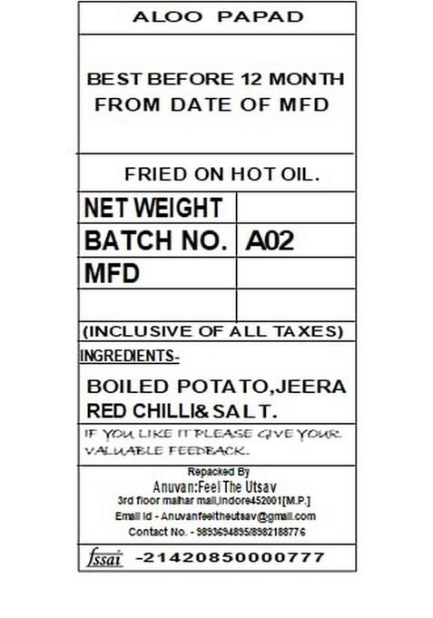 Anuvan Feel The Utsav AnuvanÂ®Feel The Utsav Aloo Papad-Falhari Potato Papad Ready to Fry1000 GM-_à¤†à¤²à¥‚ à¤ªà¤¾à¤ªà¥œ -1000