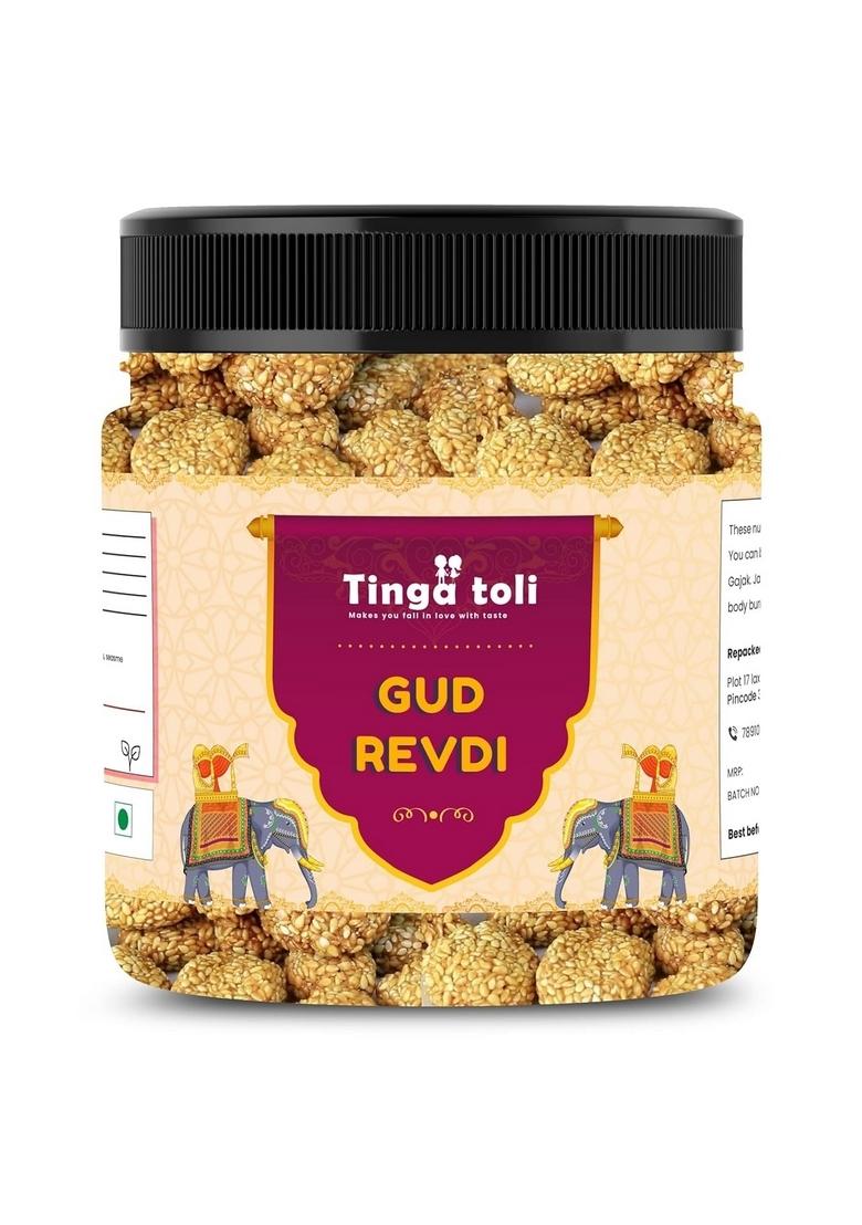 Tinga Toli Homemade Gud Rewari | Gur Ki Revdi 250 gms | Rewdi | Til Sweets | Jaggery Revadi | Rewadi | Sesame Revdi Candy Indian Mithai [Jar Pack]