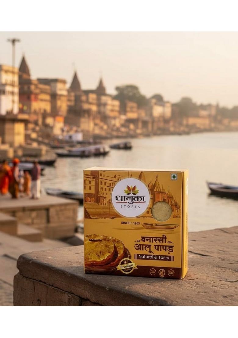 Dhanuka Banarasi Aloo Papad (Rock Salt) l Handmade Potato Papad for Vrat l Traditional U.P. Style l Crispy & Crunchy Snack l 1kg Box