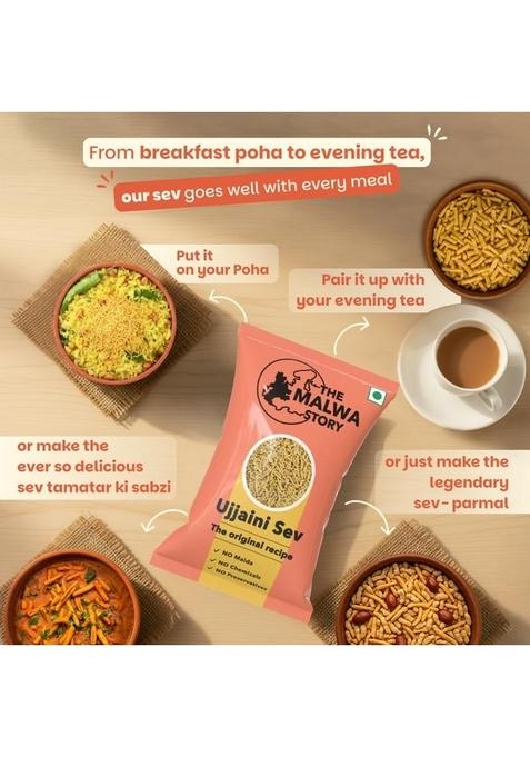 The Malwa Story Original Ujjaini Sev by 200gm | Cooked and packed in Ujjain, Madhya Pradesh | Authentic recipe and taste | No maida | Spicy and crunchy | Perfect for poha | Evening snack