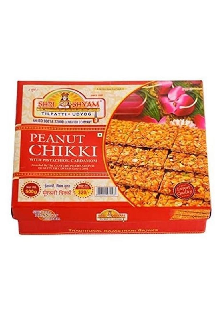 Shree Shyam Tilpatti Udyog Peanut Chikki â€“ Crunchy Groundnut Gud Chikki 500g Pack of 2 Traditional Indian Sweet Snack Jaggery & Peanut Bar No Preservatives Festival Special Mithai