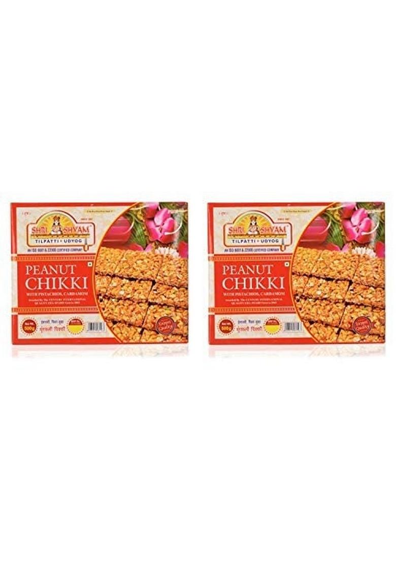 Shree Shyam Tilpatti Udyog Peanut Chikki â€“ Crunchy Groundnut Gud Chikki 500g Pack of 2 Traditional Indian Sweet Snack Jaggery & Peanut Bar No Preservatives Festival Special Mithai