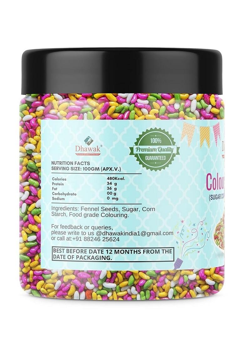 Dhawak Colourful Sugar Coated Saunf | Sweet Fennel Seeds Refreshing Mouth Freshener Digestive Aid Snack Festive Treat Flavorful After Meal Tasty Mukhwas