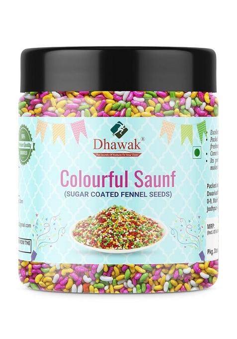 Dhawak Colourful Sugar Coated Saunf | Sweet Fennel Seeds Refreshing Mouth Freshener Digestive Aid Snack Festive Treat Flavorful After Meal Tasty Mukhwas - 400 Gm