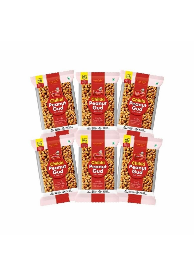 Jabsons Peanut Gud Chikki 240G (Pack Of 6) | Traditional Indian Sweet With Peanuts & Jaggery Protein-Rich Snack