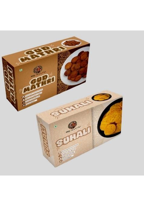 Maatri Gud Mathri [250G] & Maida Suhali Snacks | Authentic Rajasthani Namkeen Cooked In Rice Bran Oil Rock Salt Perfect With Chai, Pickle Or Chutney (Combo Of 2)