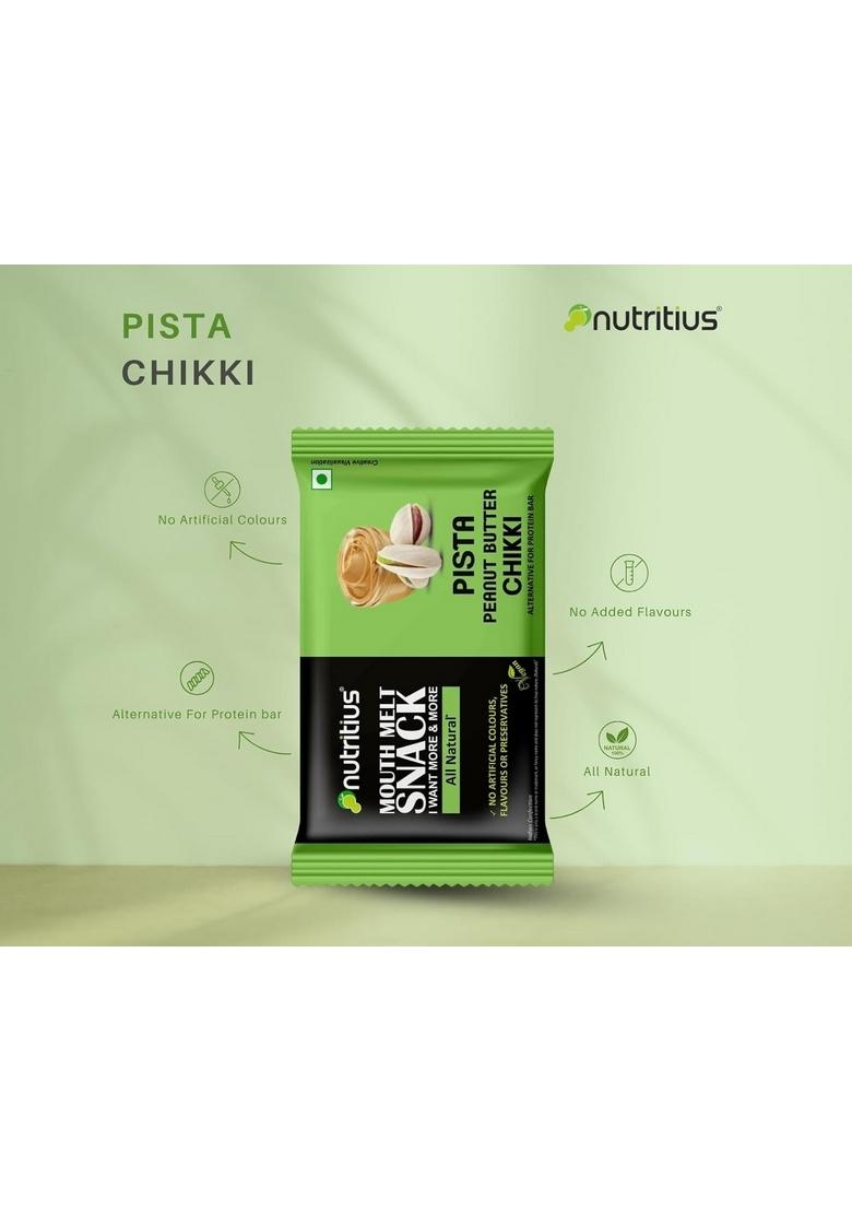 Nutritius Pista Peanut Butter Chikki 125G (Pack Of 12) + 1 Free Surprise (26G) | Pistachio Gazak Dry Fruits No Preservative Colour Or Flavours