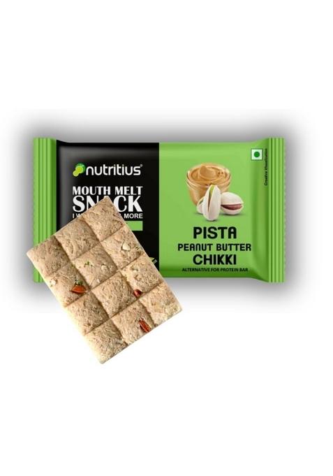 Nutritius Pista Peanut Butter Chikki 125G (Pack Of 12) + 1 Free Surprise (26G) | Pistachio Gazak Dry Fruits No Preservative Colour Or Flavours