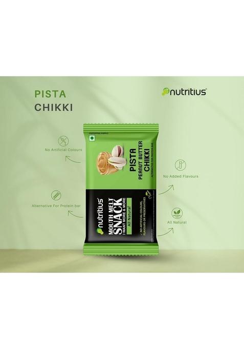 Nutritius Pista Peanut Butter Chikki 125G (Pack Of 12) + 1 Free Surprise (26G) | Pistachio Gazak Dry Fruits No Preservative Colour Or Flavours