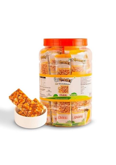 Getkrrackin! Peanut Chikki Jar | Pack Of 60 Pcs (15 Gram Each) Crushed Gajak With Jaggery Crunchy Gazak Gud Patti Kadalai Mittai Indian Sweets & Snacks No Added Colors Or Preservatives