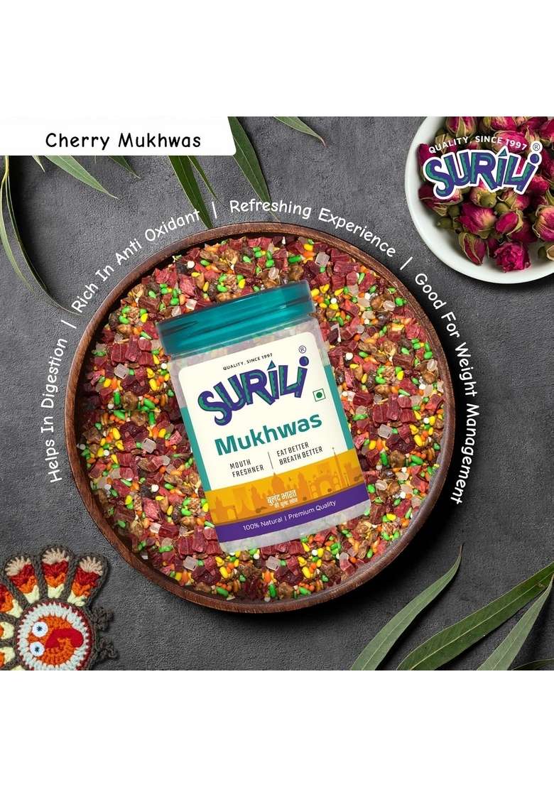 Surili Cherry Mukhwas Mouth Freshener, Digestive, After-Meal,Mukhwas Tin Jar (Pack 250 Gm) - Indya