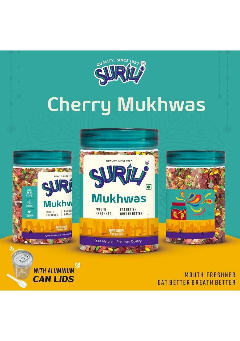 Surili Cherry Mukhwas Mouth Freshener, Digestive, After-Meal,Mukhwas Tin Jar (Pack 250 Gm) - Indya