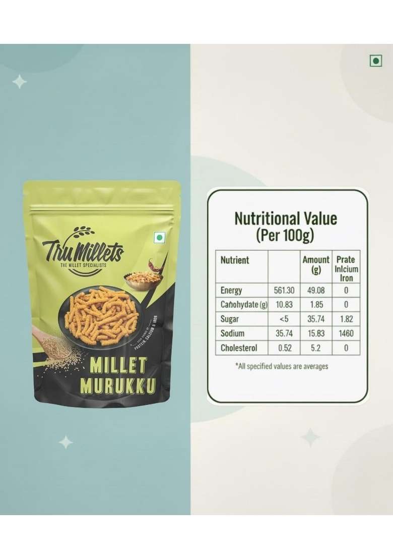 Trumillets Khara Ghee Muruku Snack 125Grm,Made Of Kodo Millet A Nutrient-Dense Grain No Maida,No Preservatives,High In Protein,Fibre,Iron & Calcium,Chakli,Crispy Crunchy Tea-Time Snack, Palm Oil, Cholesterol Or Trans Fats | Junk Chemical Festive Special H - Indya