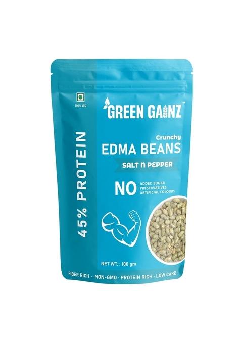 Green Gainz Roasted Edamame Salt N Pepper Flavour 100Gm | Healthy Namkeen Snacks Vegan High Protein Snack Weight Loss Friendly No Palm Oil Roasted, Not Fried