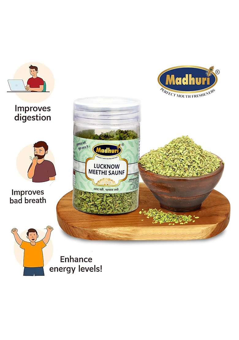 Madhuri Lucknow Meethi Saunf Mouth Freshener | Sweet Flavored Traditional Indian Digestive Mukhwas 160Gm Pack Of 3 - Indya