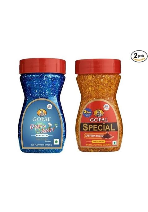 Gopal Pan Chatni Pack Of 2, Rajni Gandha Flavour And Special Saffron Mixed Flavouring Material | Paan Chutney Mouth Freshener 400G