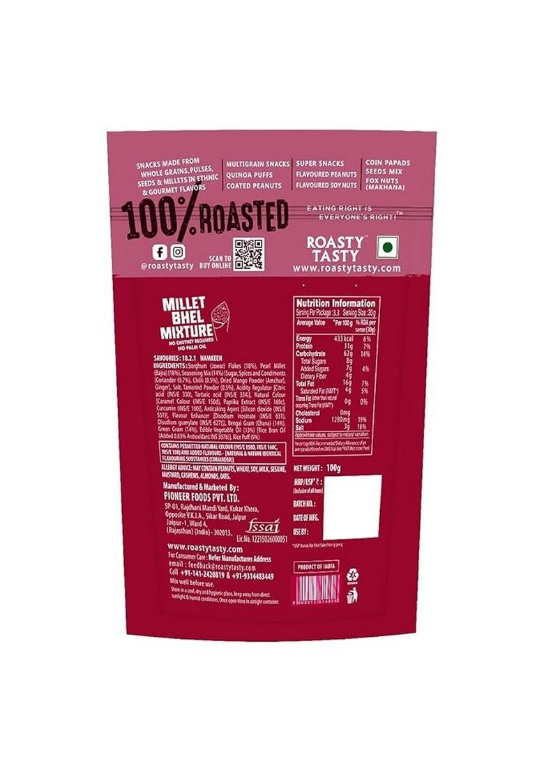 Roasty Tasty Millet Bhel Mix | Ready-To-Eat Healthy Snack Â€“ No Chutney Required Roasted Namkeen With Millets, Chana & Spices High Fiber Onion Garlic 100G X 3 Packs Instant