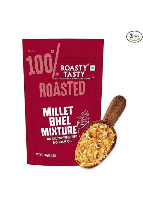 Roasty Tasty Millet Bhel Mix | Ready-To-Eat Healthy Snack Â€“ No Chutney Required Roasted Namkeen With Millets, Chana & Spices High Fiber Onion Garlic 100G X 3 Packs Instant