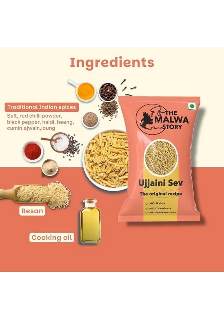 The Malwa Story Original Ujjaini Sev By 200Gm | Cooked And Packed In Ujjain, Madhya Pradesh Authentic Recipe Taste No Maida Spicy Crunchy Perfect For Poha Evening Snack