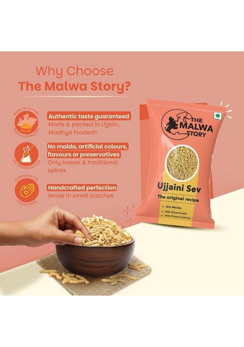 The Malwa Story Original Ujjaini Sev By 200Gm | Cooked And Packed In Ujjain, Madhya Pradesh Authentic Recipe Taste No Maida Spicy Crunchy Perfect For Poha Evening Snack