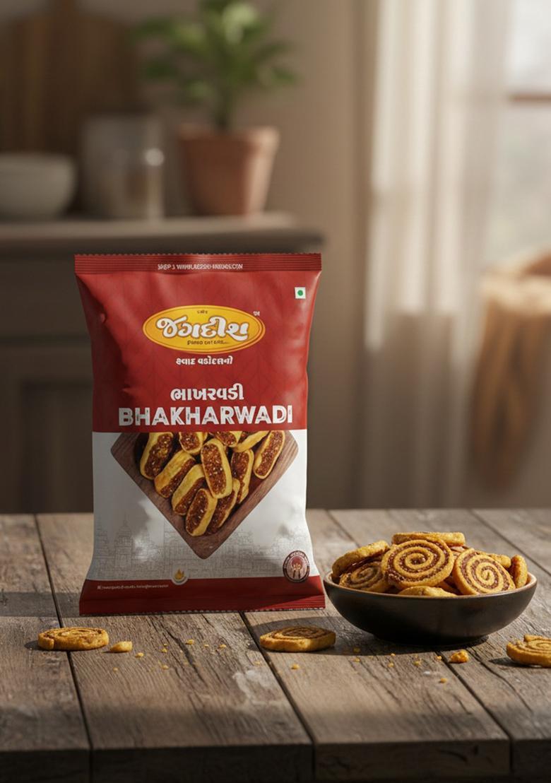 S.G.S Jagdish Farsan Bhakharwadi 500G | Authentic Gujarati Namkeen Snack Spicy Crispy Roll Traditional Indian Ready To Eat Tea Time Pack