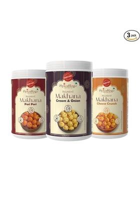 Spiceraga Healthy Makhana Combo (70G X 3) Total 210G | Cream & Onion Cheese Crunch Flavour Peri No Palm Oil Trans Fat Preservatives Snack Pack Of 3 Fox Nut (Pack