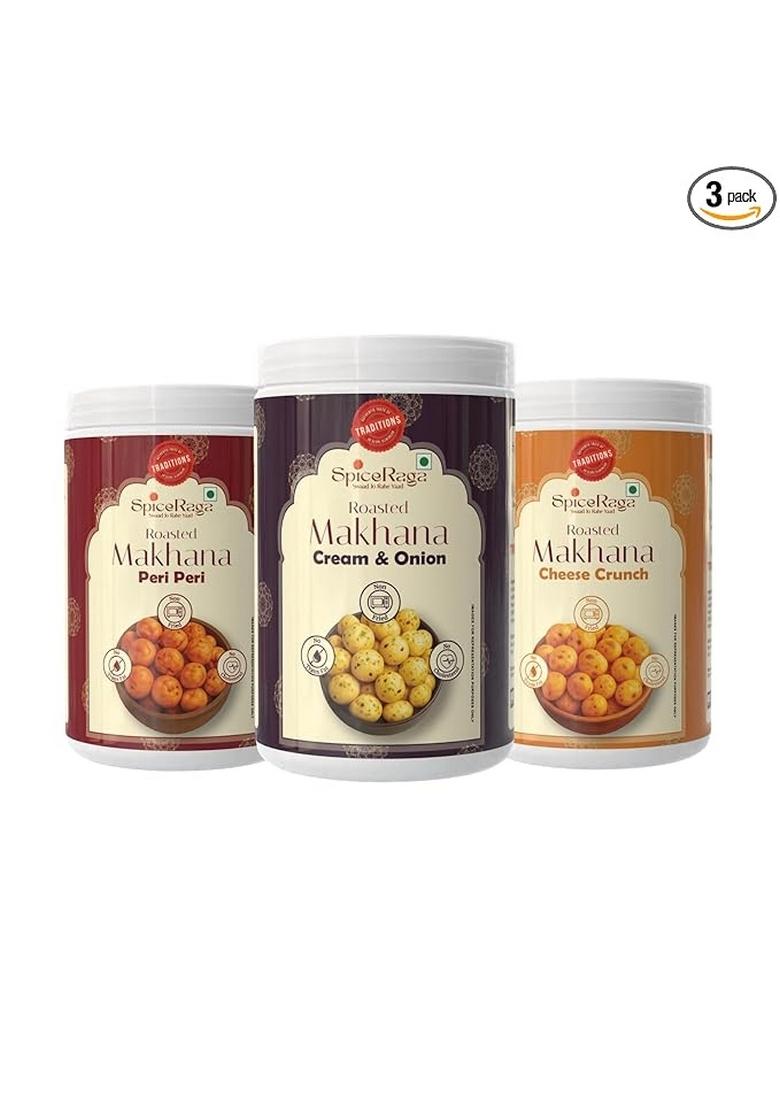 Spiceraga Healthy Makhana Combo (70G X 3) Total 210G | Cream & Onion Cheese Crunch Flavour Peri No Palm Oil Trans Fat Preservatives Snack Pack Of 3 Fox Nut (Pack