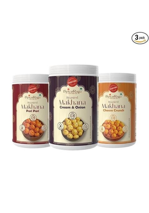 Spiceraga Healthy Makhana Combo (70G X 3) Total 210G | Cream & Onion Cheese Crunch Flavour Peri No Palm Oil Trans Fat Preservatives Snack Pack Of 3 Fox Nut (Pack