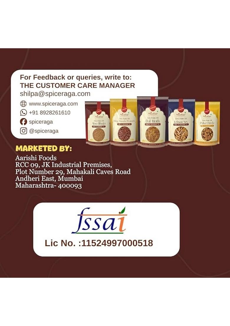 Spiceraga Aloo Bhujia, Hing Masala Peanuts, Dalmoth, Lehsun Sev, Poha Chivda | Made With Pure Groundnut Oil | No Palm Oil | No Trans Fat | Indian Snacks Combo | Pack of 5