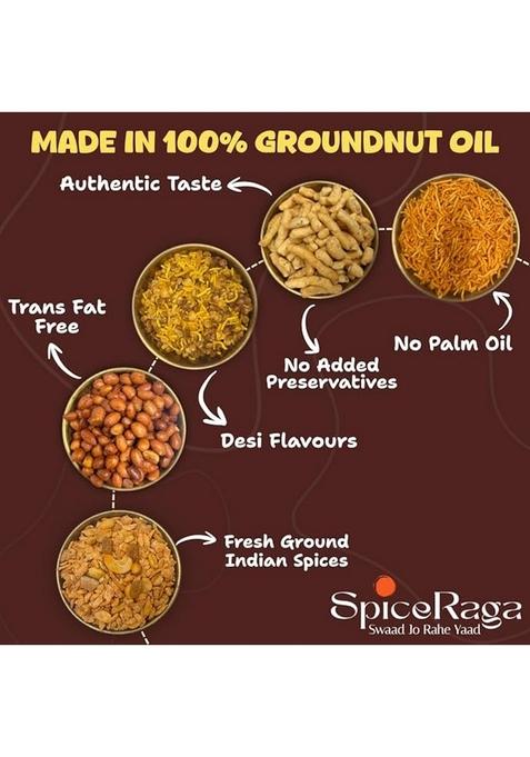 Spiceraga Aloo Bhujia, Hing Masala Peanuts, Dalmoth, Lehsun Sev, Poha Chivda | Made With Pure Groundnut Oil | No Palm Oil | No Trans Fat | Indian Snacks Combo | Pack of 5